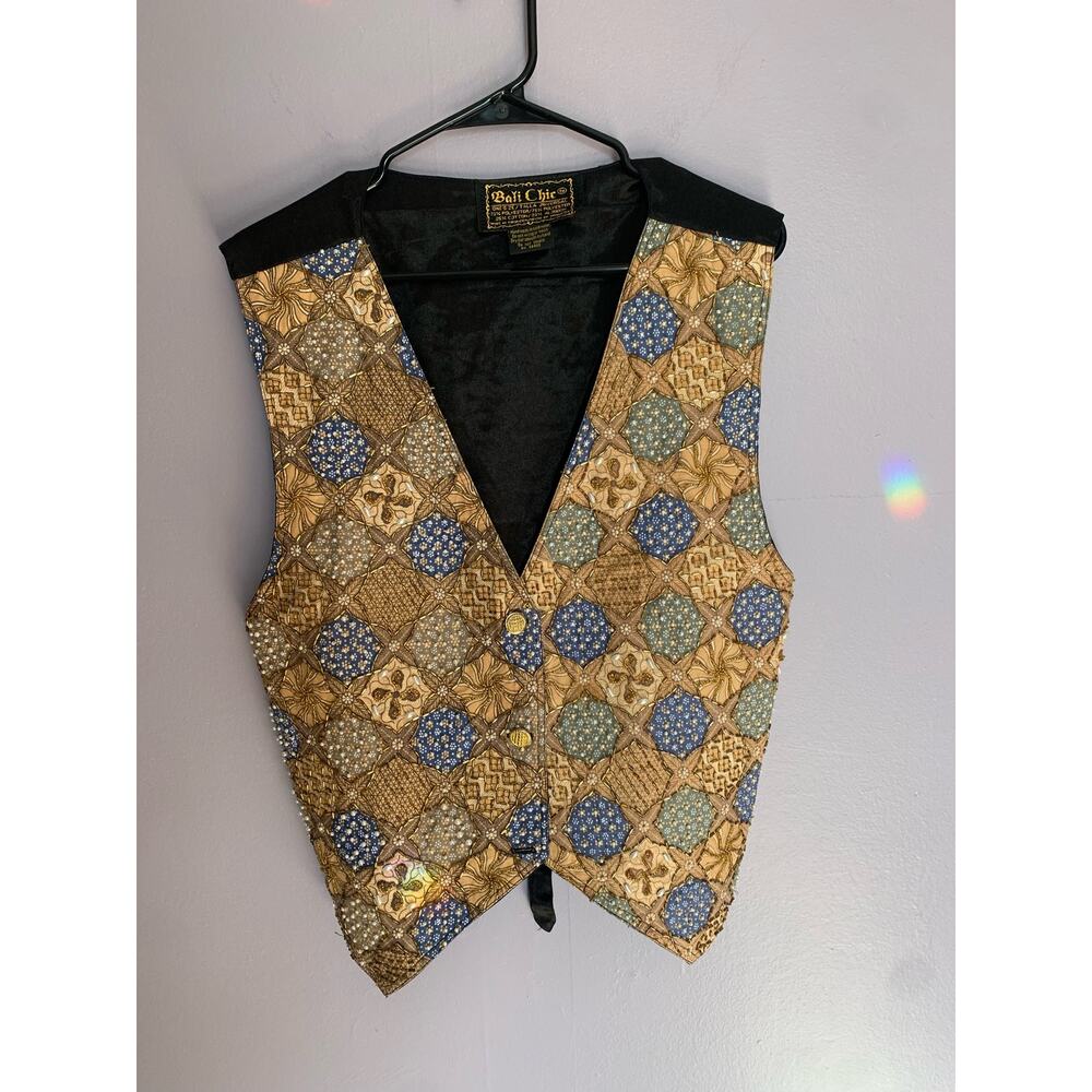 Bali Chic Vest /‎ One Size / Beaded / Batik / Boho / Gypsy / Adjustable Waist